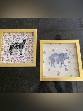 Two Opalhouse Boho Small Framed Art Zebra and Elephant